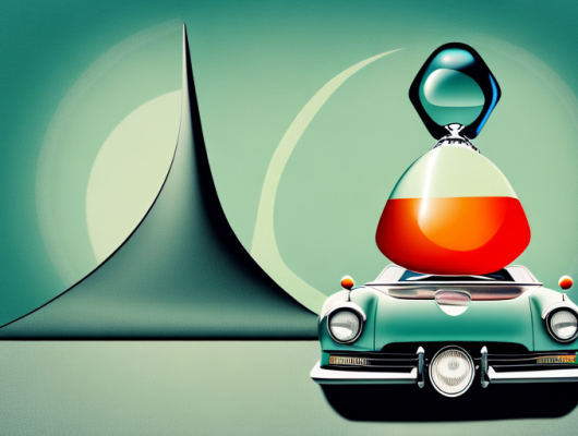 A vintage car on a scenic road