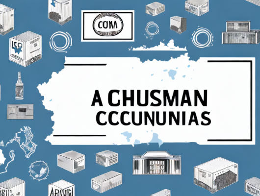 A german customs sign with various international packages and cargo containers around it