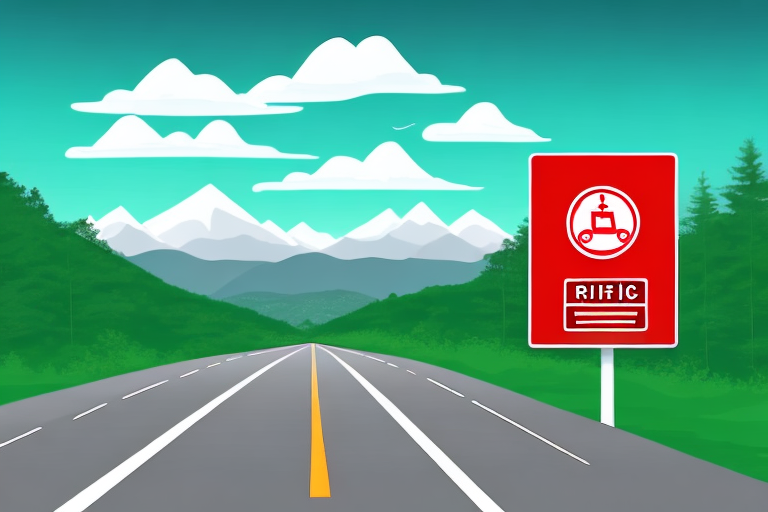 A red traffic sign on the right side of a road