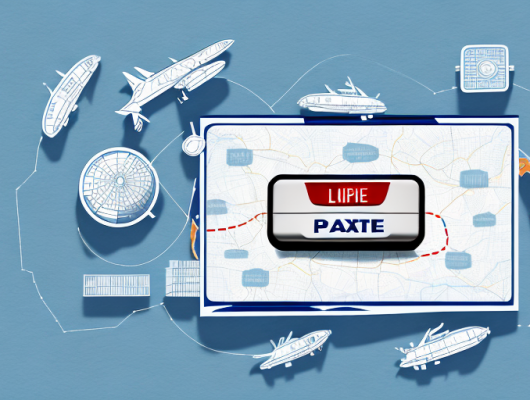 A car with an export license plate on a road map background