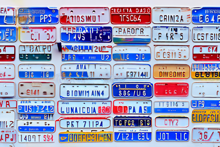 Various types of vehicle license plates from different countries
