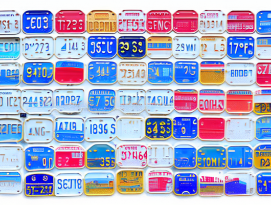 Various types of vehicle license plates from different countries