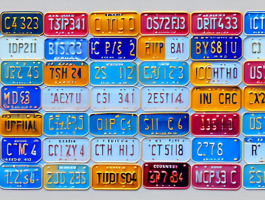 Several car license plates in different colors
