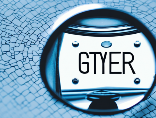 A german license plate being inspected under a magnifying glass