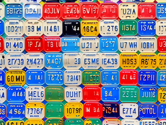 A variety of colorful car license plates from different countries