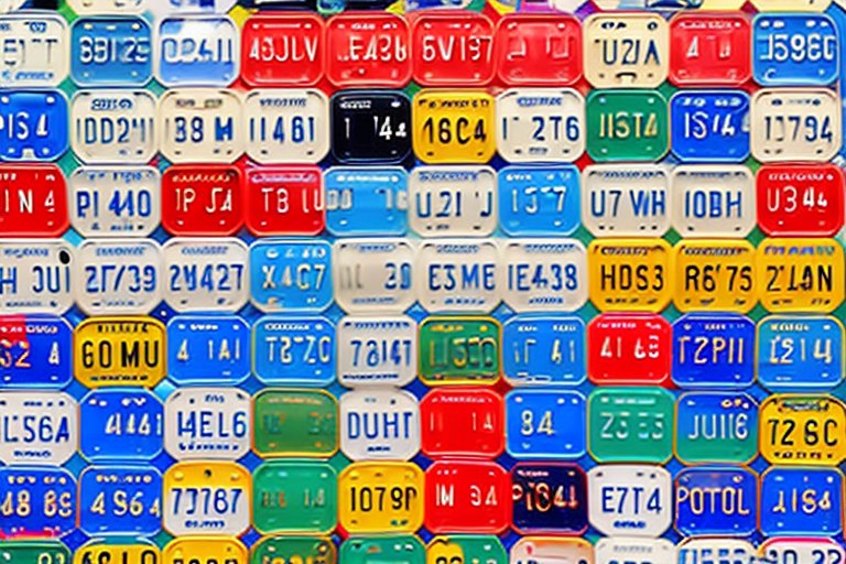 A variety of colorful car license plates from different countries