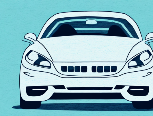 A car with a blank license plate parked near a german cityscape