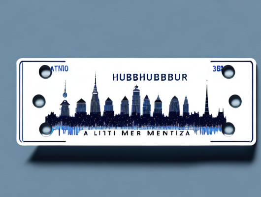 A 3d license plate with hamburg's cityscape in the background