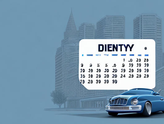 A car with a temporary license plate parked in front of a city hall