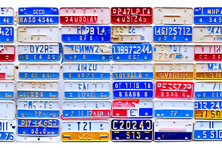 Various automobile license plates of different sizes and shapes