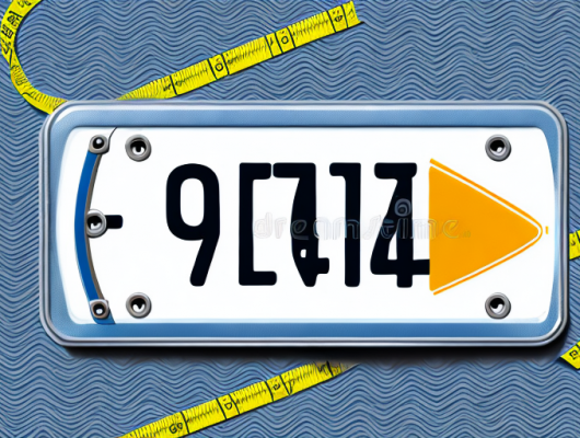 A german license plate with a measuring tape next to it