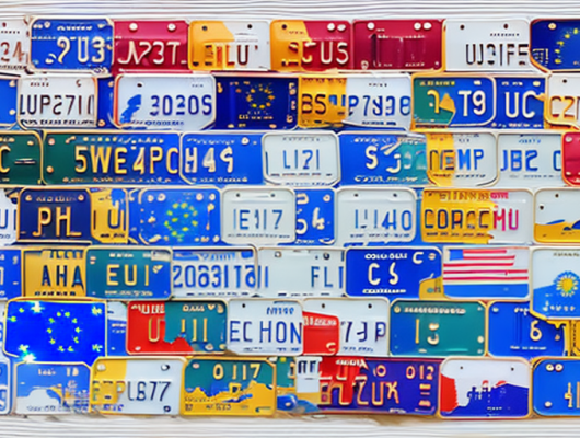A variety of eu license plates scattered across a stylized map of germany