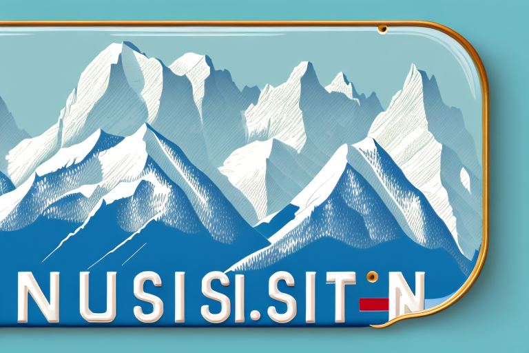 Various types of license plates (nummernschilder) with the swiss alps in the background