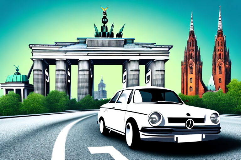 A car with an empty license plate on a road