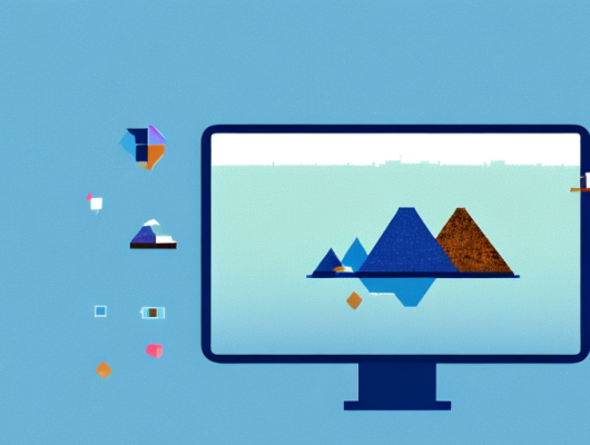 A computer screen displaying an image editing software where a picture of a landscape is being pixelated