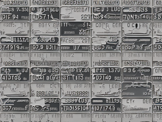 A few black license plates with different designs and patterns