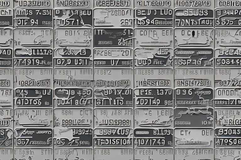 A few black license plates with different designs and patterns