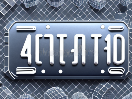 A 3d carbon license plate with futuristic technology elements in the background