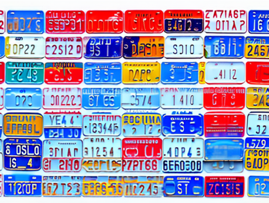 Various types of vehicle license plates from different countries