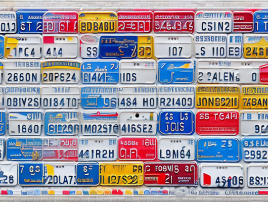 A variety of german car license plates arranged in a neat layout