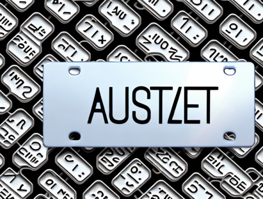A german license plate in the foreground with a variety of different license plates blurred in the background