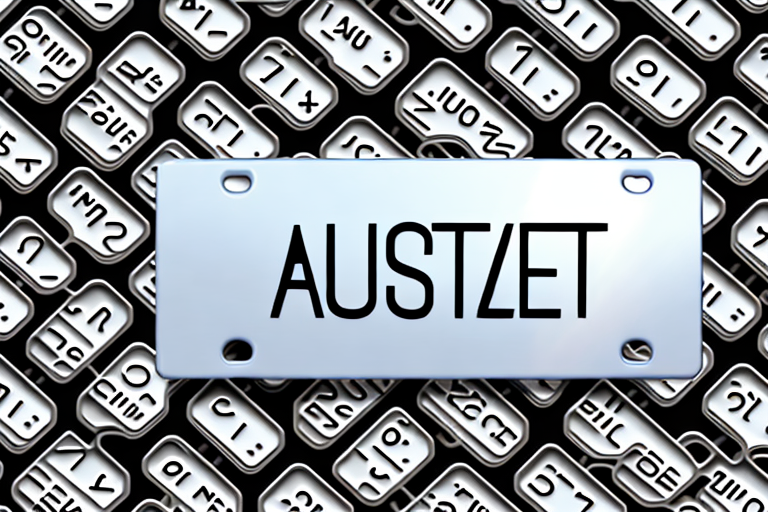 A german license plate in the foreground with a variety of different license plates blurred in the background