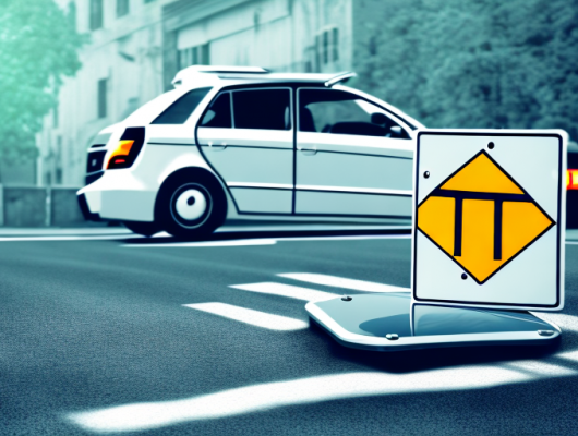 A german license plate next to a road with traffic signs and a car in the background
