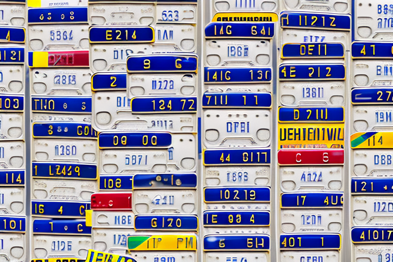 Various german license plates attached to different types of vehicles against a backdrop of popular german landmarks