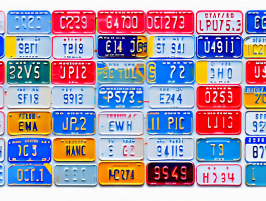 Various license plates featuring only numbers in different styles and colors