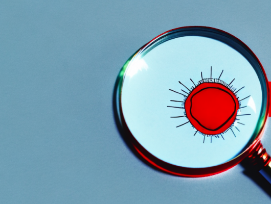A magnifying glass focusing on a red rimmed object