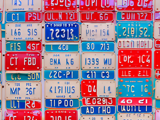 Various car license plates with a red prohibited sign over them