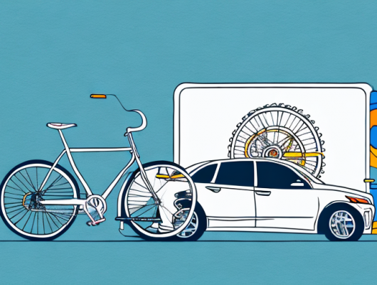 A bicycle rack attached to a car with a license plate