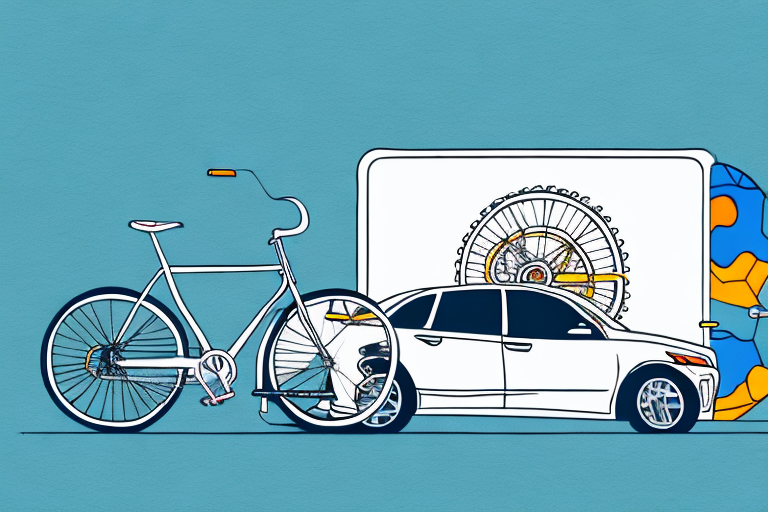 A bicycle rack attached to a car with a license plate