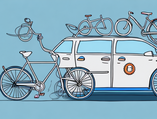 A car with a bicycle rack mounted at the back