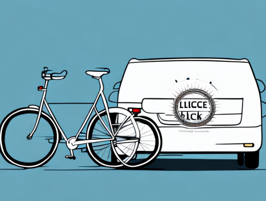 A bicycle rack attached to the back of a car with a license plate on it