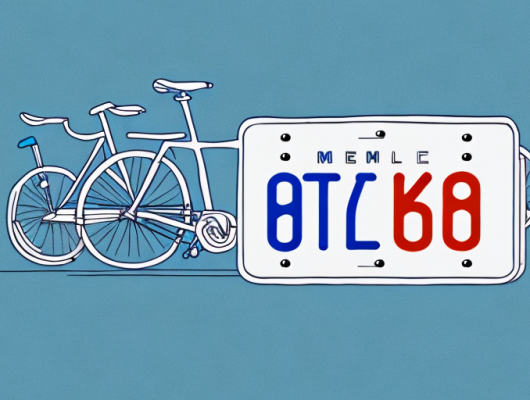 A bicycle rack with a custom-made license plate attached to it