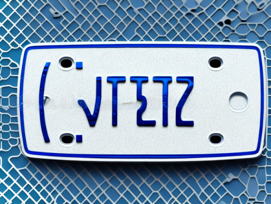 A car license plate with a visible microchip embedded in it