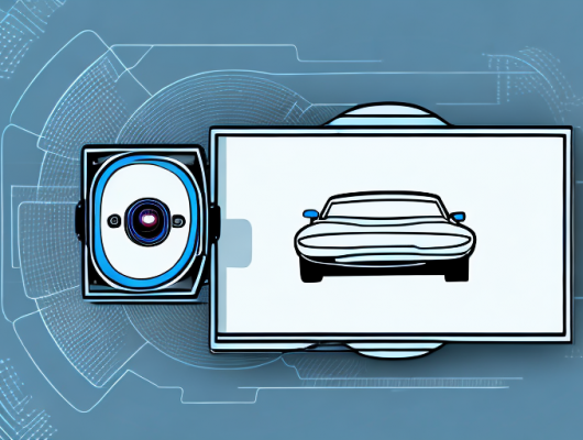 A surveillance camera capturing the license plate of a passing car on a city street