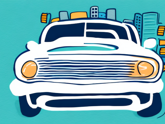 A blurred car license plate on a parked vehicle in a city setting