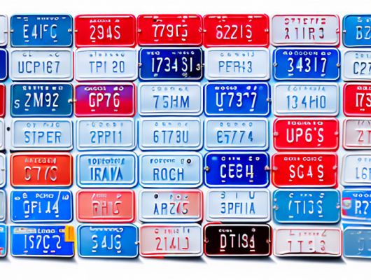 A variety of car license plates in different sizes and shapes