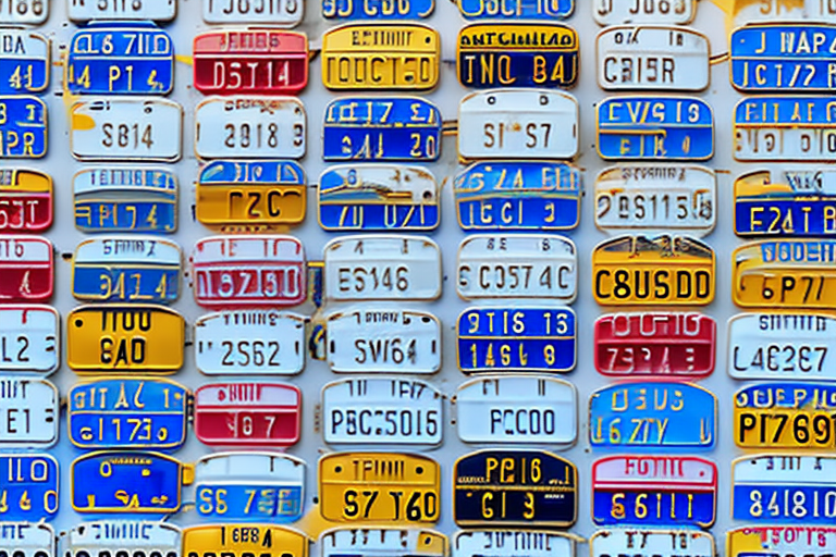 Various types of car license plates in different sizes and shapes