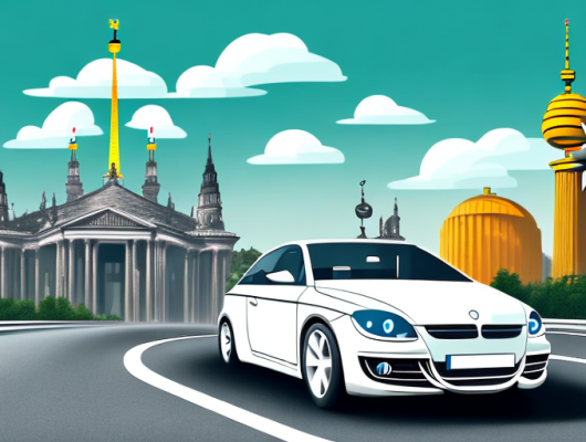 A german car on a scenic foreign road