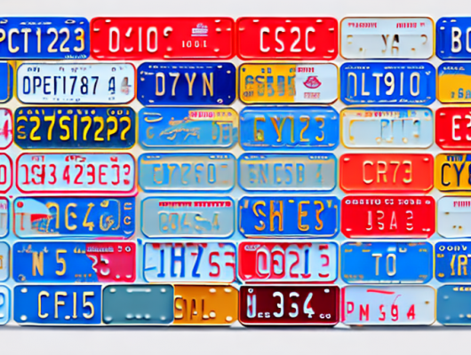 Several license plates with different styles and designs
