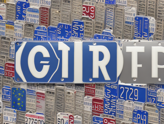 A variety of european license plates arranged in a semi-circle