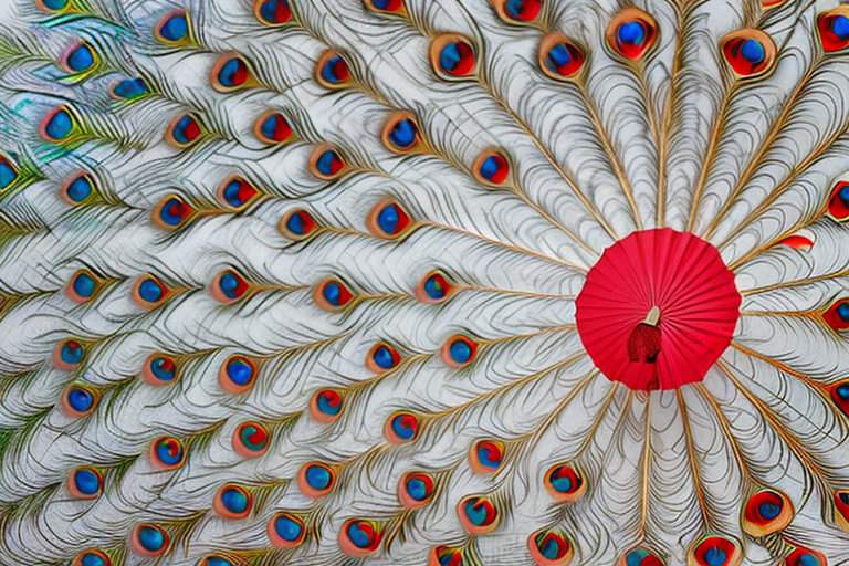Various unique and distinctive objects like a bright red umbrella