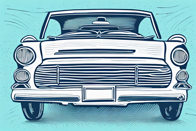 A car without a license plate in front of a store that sells license plates