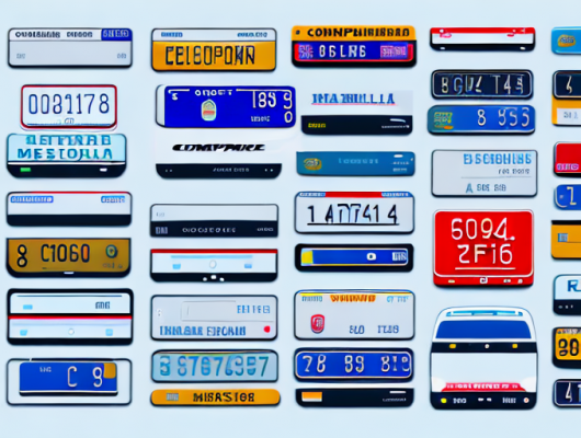A computer monitor displaying a selection of various car license plates