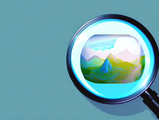 A computer screen displaying an enlarged image of a landscape