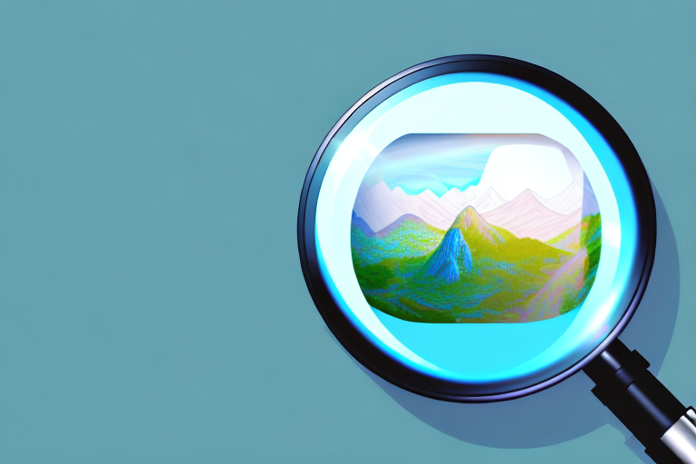 A computer screen displaying an enlarged image of a landscape