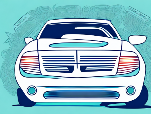 A car with a blank license plate in the foreground